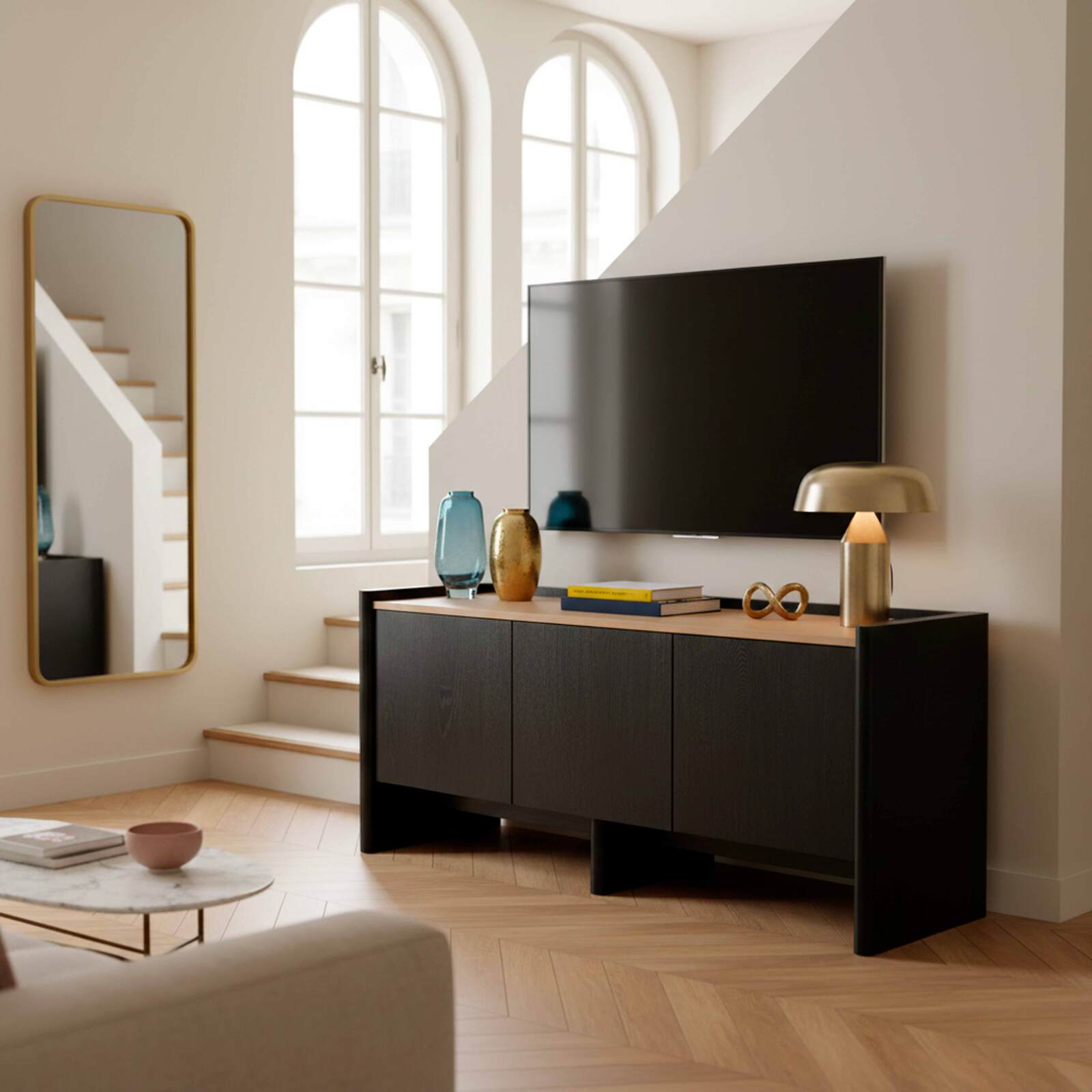 Mobile TV in effetto legno 120 cm con mensola