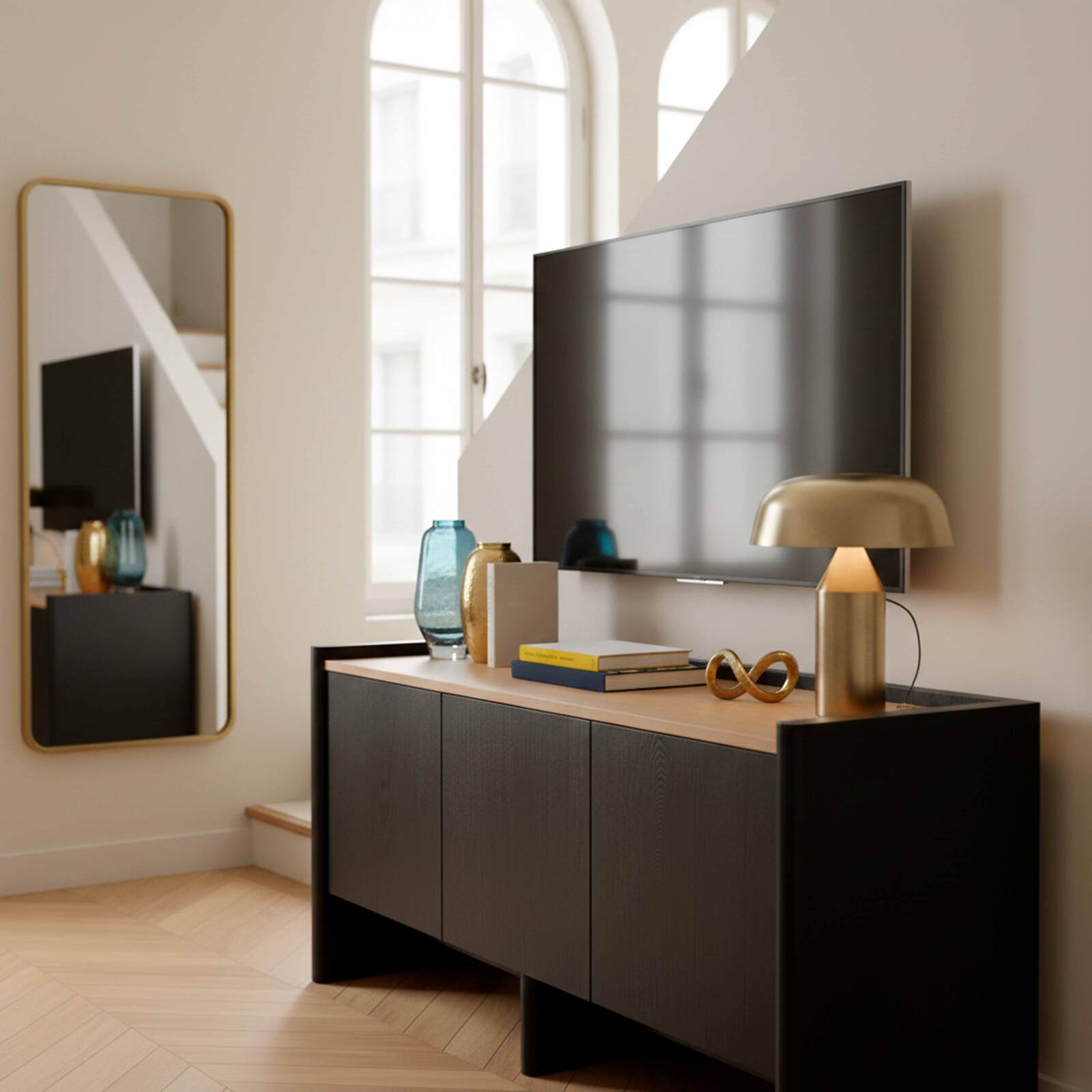 Mobile TV in effetto legno 120 cm con mensola