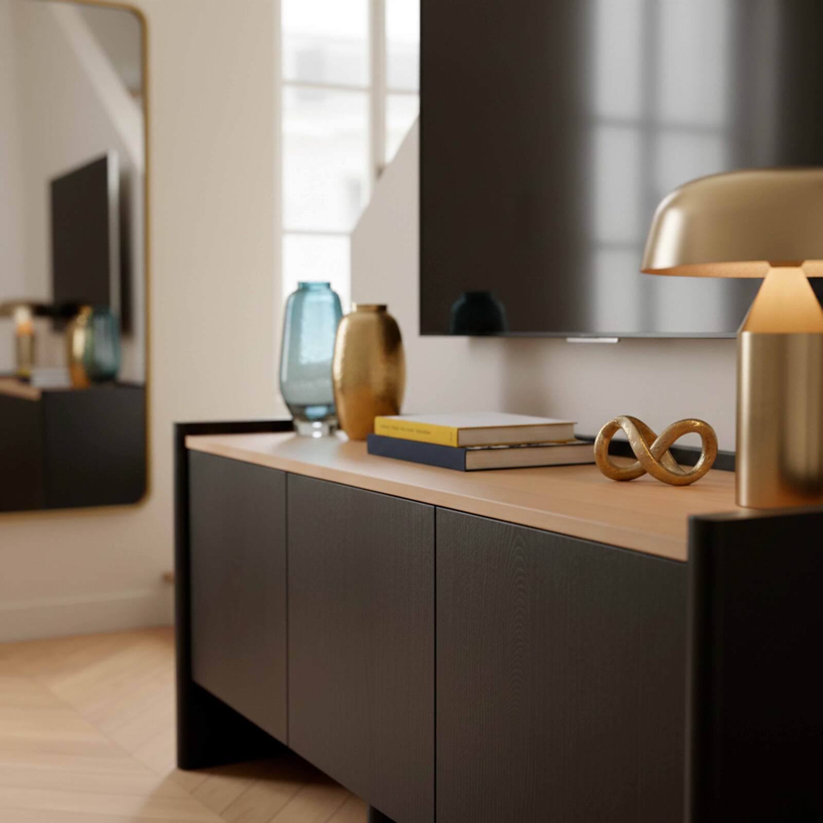 Mobile TV in effetto legno 120 cm con mensola