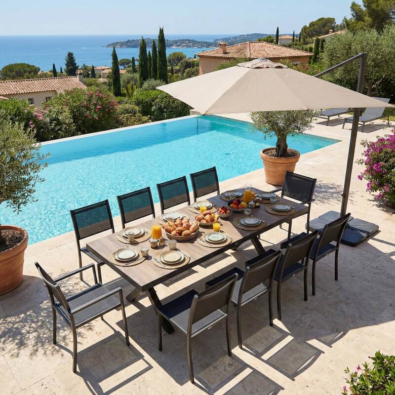 Tavolo da giardino in alluminio e ceramica effetto legno per 8 persone 201x100 cm (4/8)