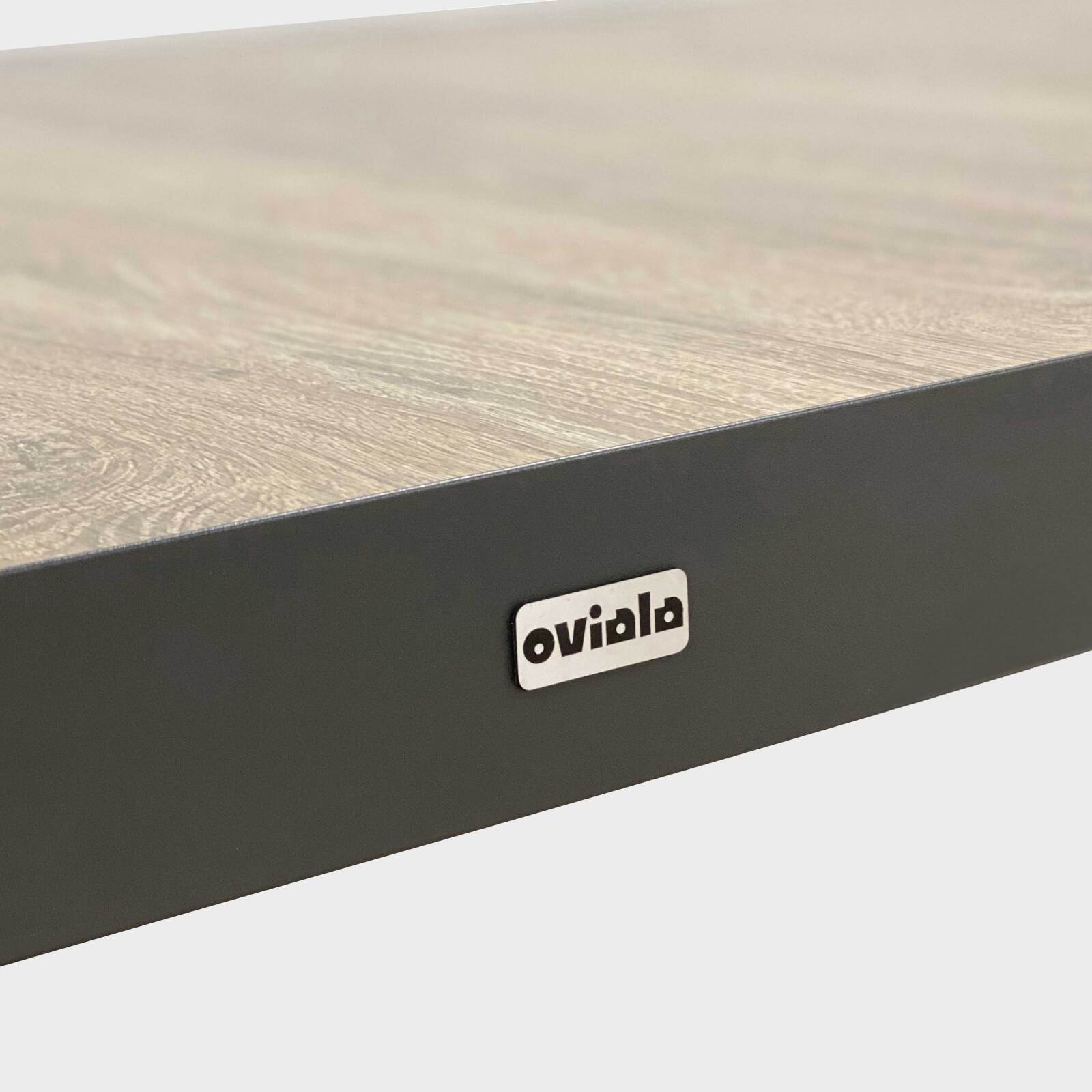 Tavolo da giardino in alluminio e ceramica effetto legno 201x100 cm e 10 sedie impilabili in textilene