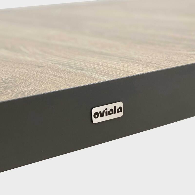 Tavolo da giardino in alluminio e ceramica effetto legno 201x100 cm e 10 sedie impilabili in textilene (5/9)