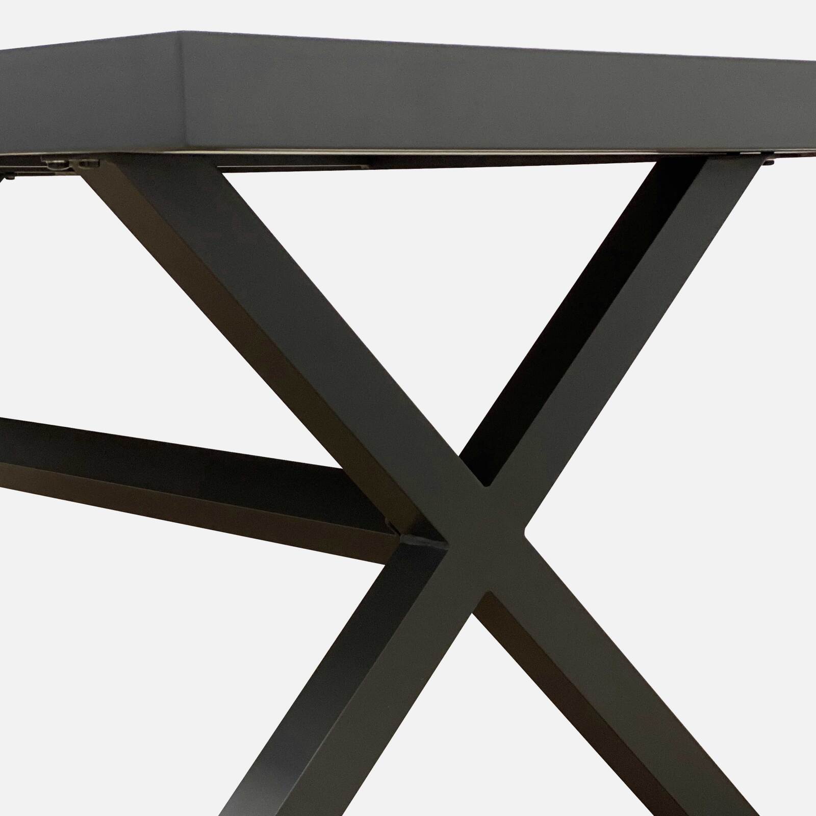 Tavolo da giardino in alluminio e ceramica effetto legno 201x100 cm e 10 sedie impilabili in textilene