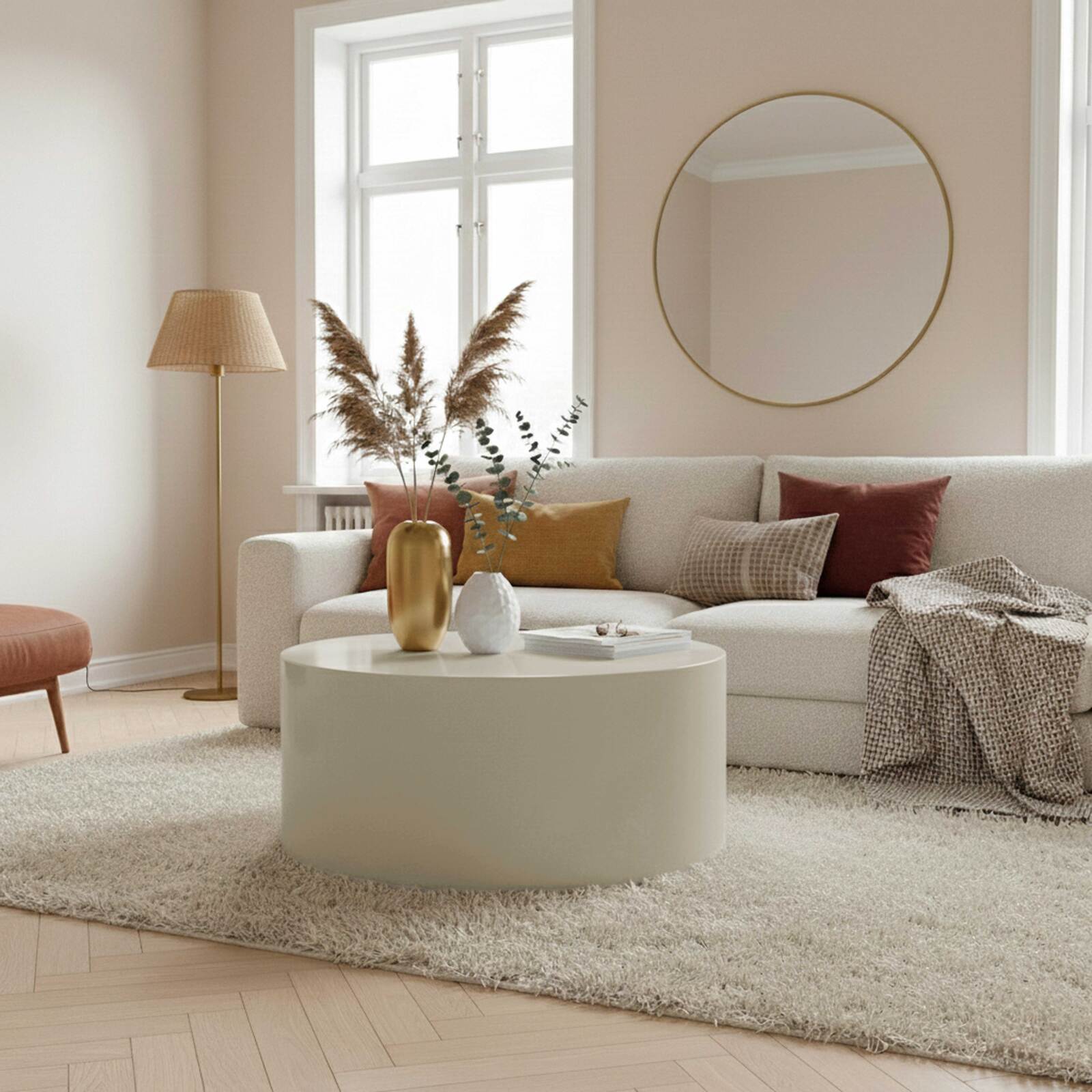 Tavolino da salotto effetto laccato rotondo Ø80 cm stile retrò