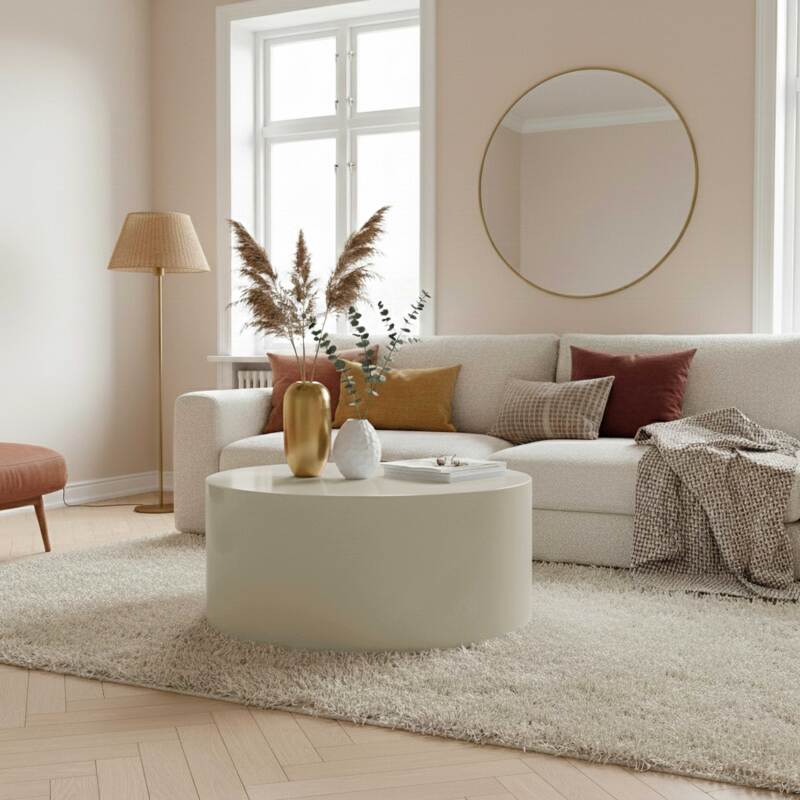 Tavolino da salotto effetto laccato rotondo Ø80 cm stile retrò