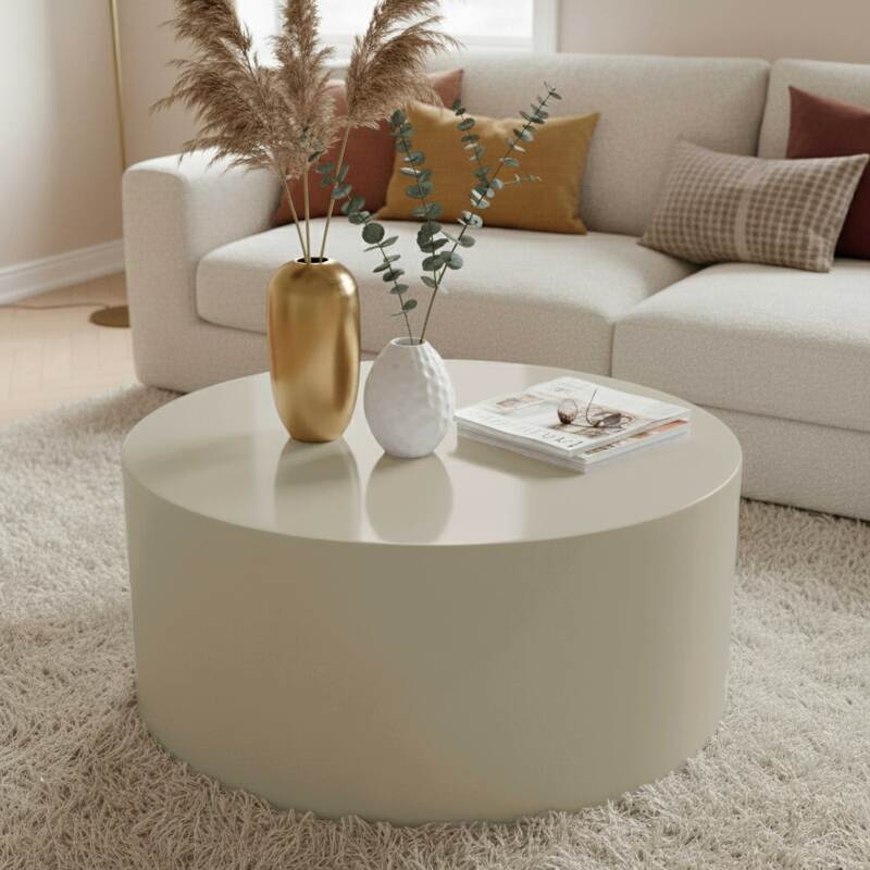 Tavolino da salotto effetto laccato rotondo Ø80 cm stile retrò (2/4)