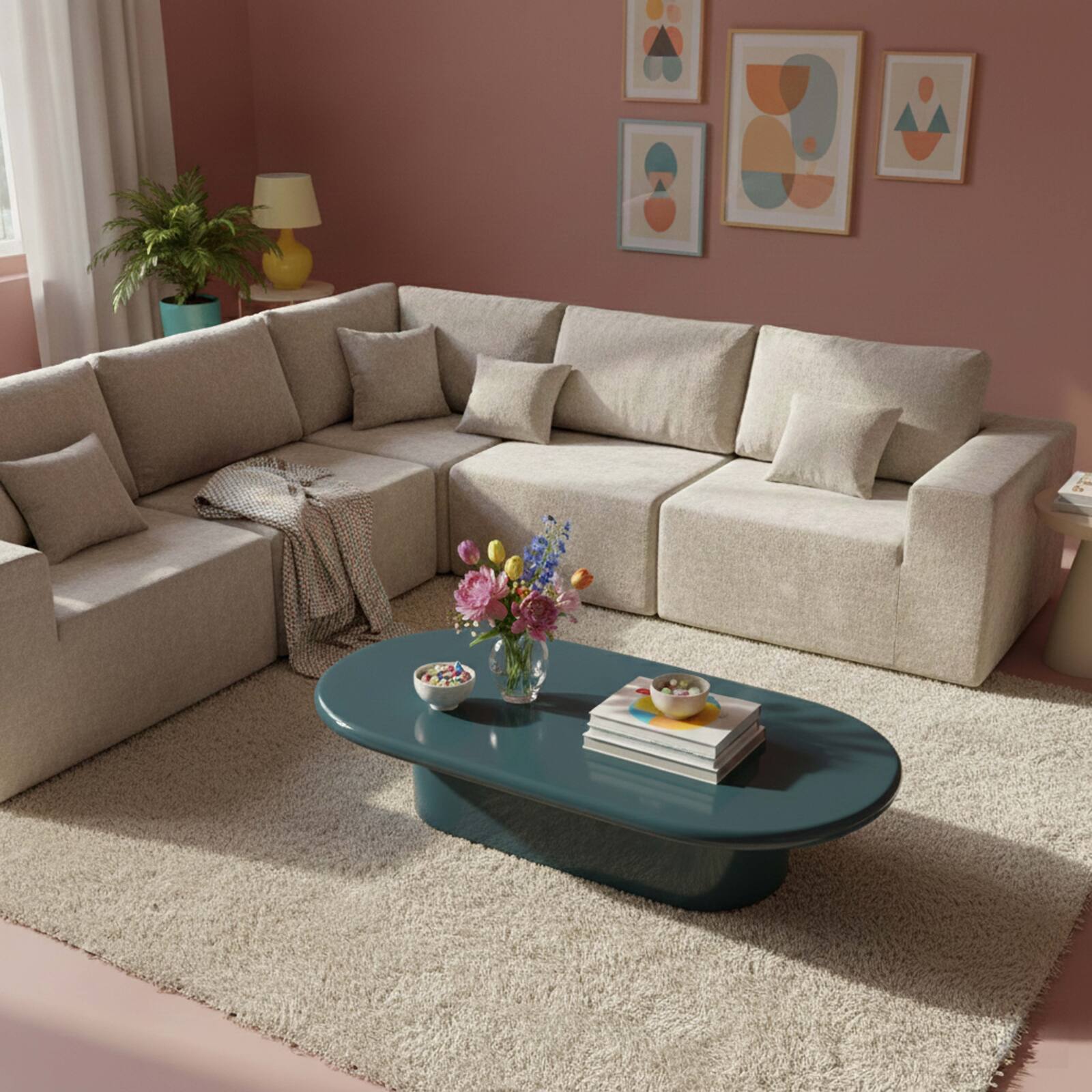 Tavolino da salotto effetto laccato ovale 100x70 cm stile retrò