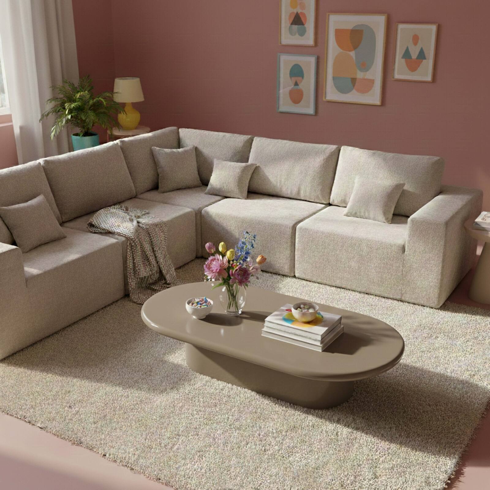 Tavolino da salotto effetto laccato ovale 100x70 cm stile retrò