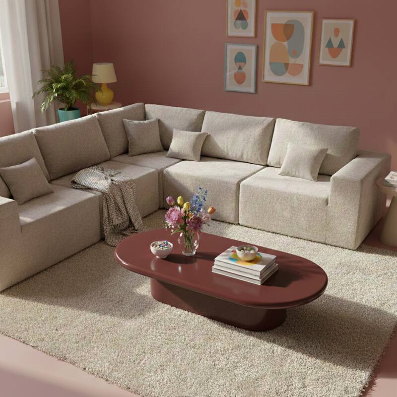 Tavolino da salotto effetto laccato ovale 100x70 cm stile retrò