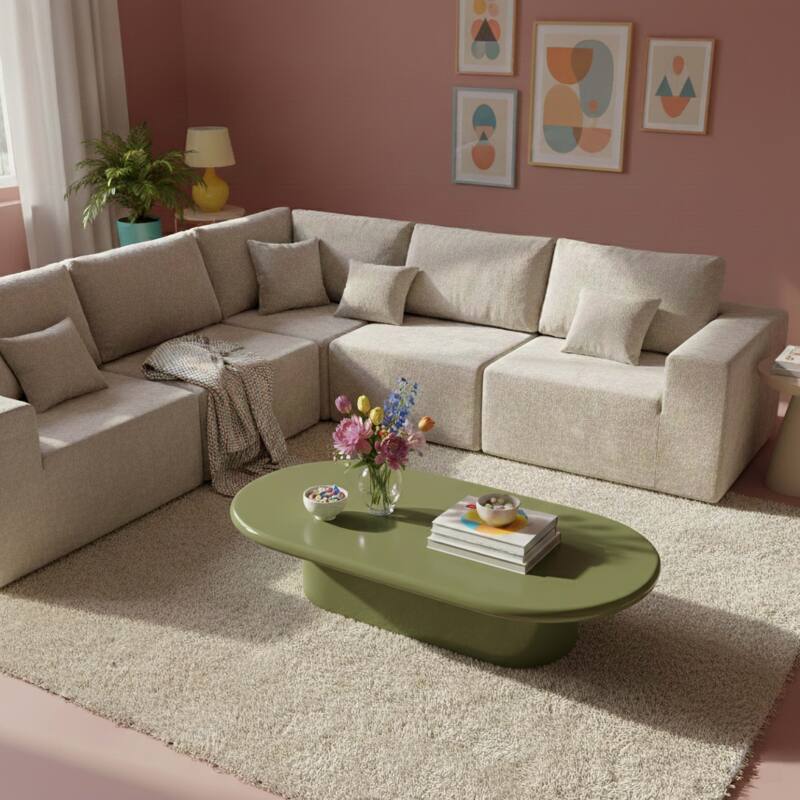 Tavolino da salotto effetto laccato ovale 100x70 cm stile retrò