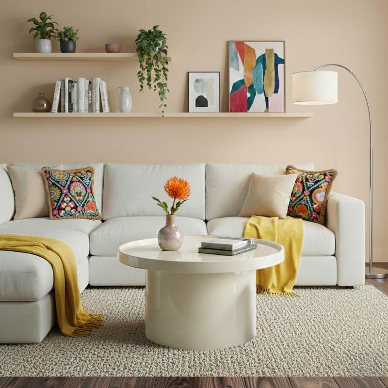 Tavolino da salotto effetto laccato rotondo Ø70 cm stile retrò