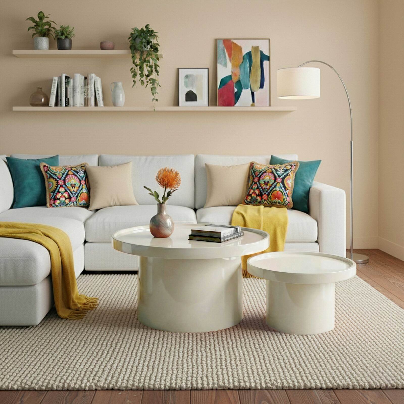 Tavolini estraibili effetto laccato rotondi Ø70 e Ø50 cm stile retrò - Per 2