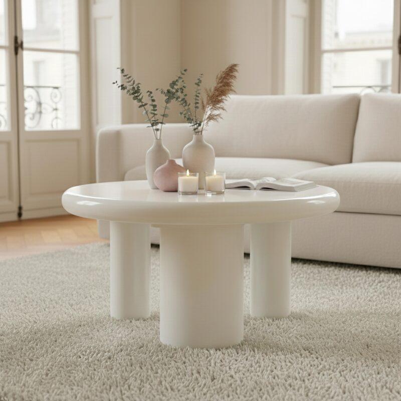 Tavolino da salotto effetto laccato rotondo Ø70 cm stile retrò