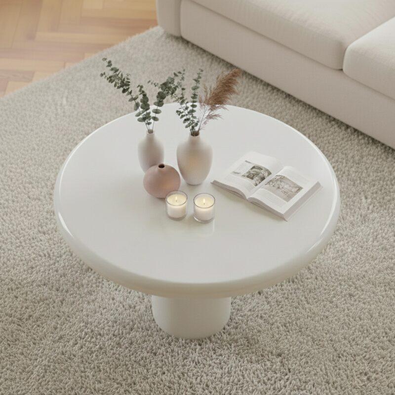 Tavolino da salotto effetto laccato rotondo Ø70 cm stile retrò (2/4)