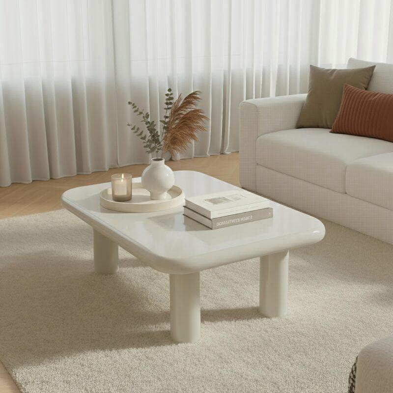 Tavolino da salotto effetto laccato rettangolare 100x60 cm stile retrò (2/4)