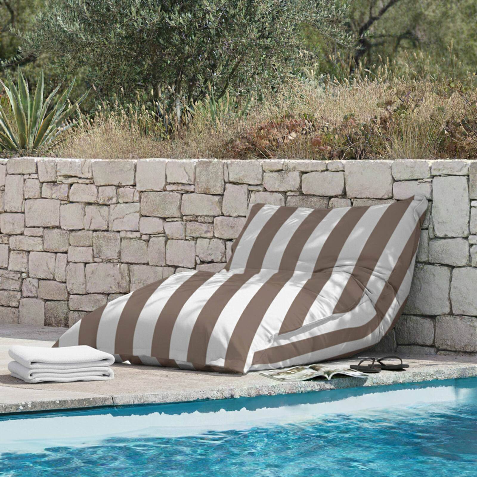 Pouf a righe da esterno impermeabile XXL 140x120 cm