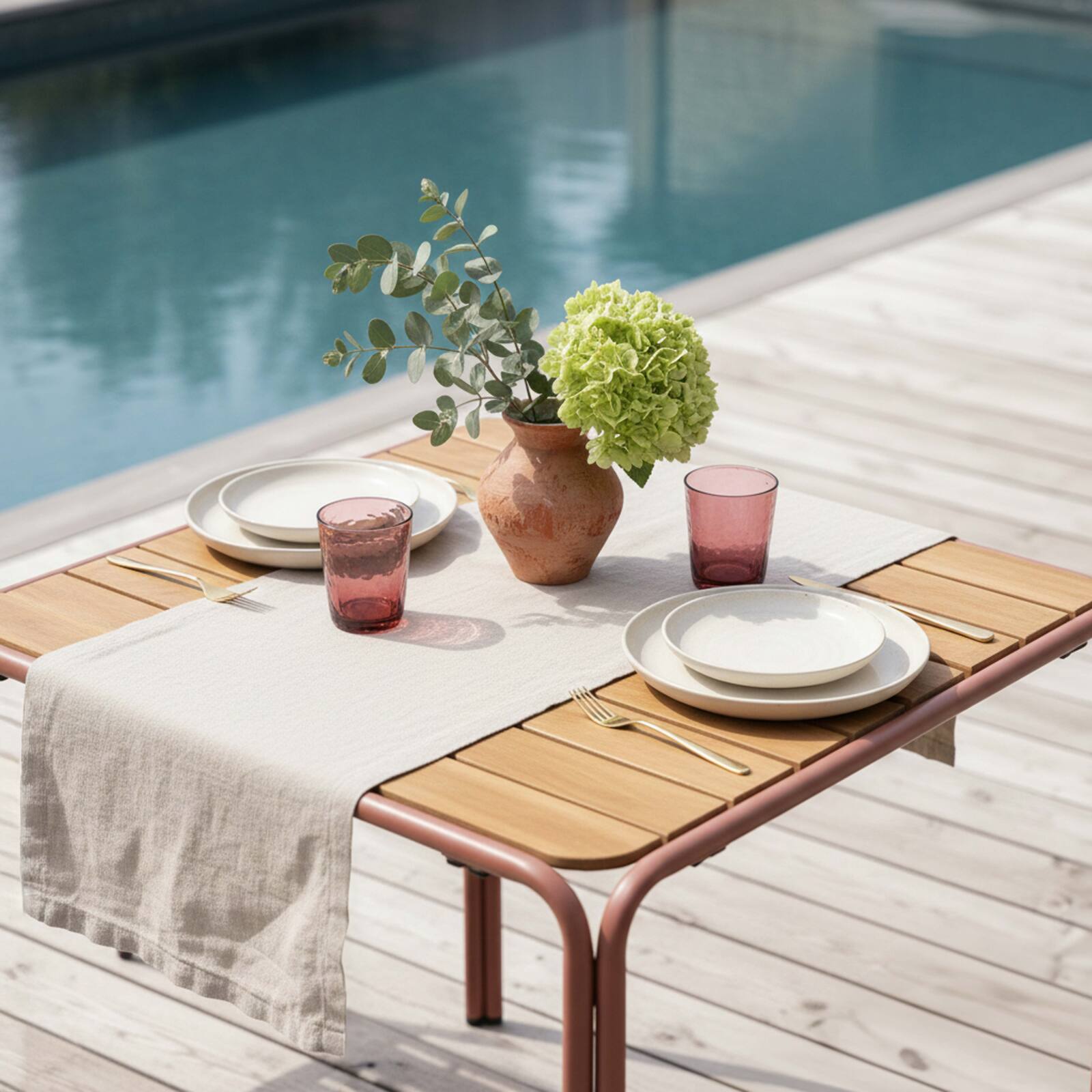 Tavolo da giardino bistrot quadrato in metallo y polywood per 2 persone 70x70 cm