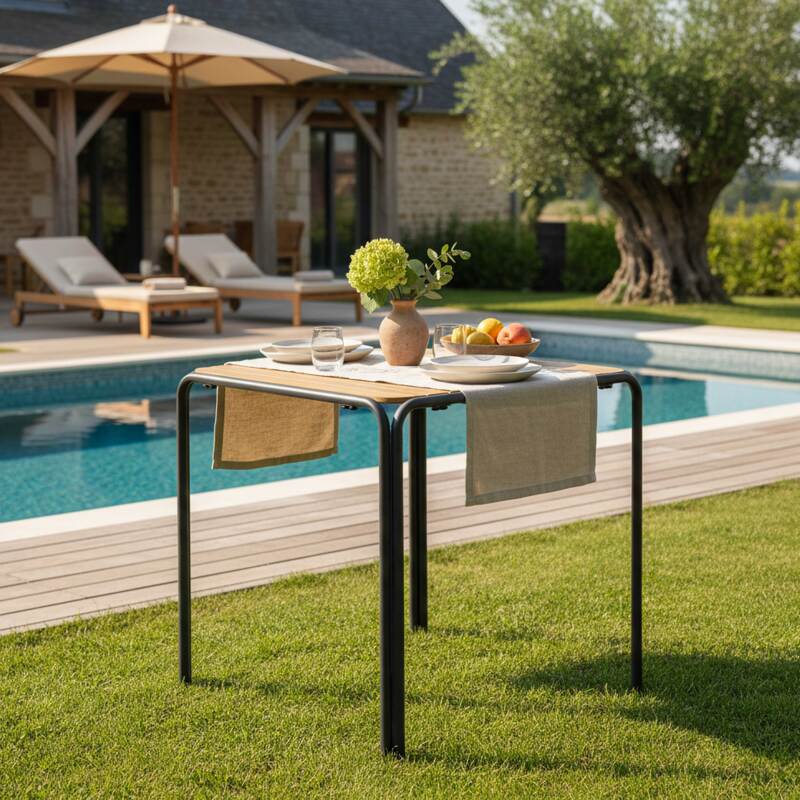 Tavolo da giardino bistrot quadrato in metallo y polywood per 2 persone 70x70 cm