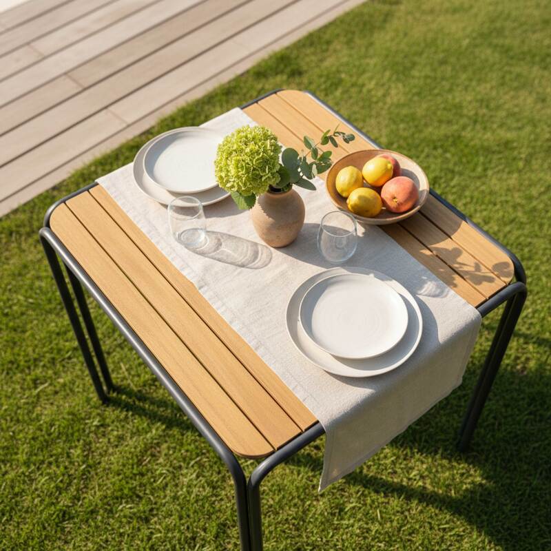 Tavolo da giardino bistrot quadrato in metallo y polywood per 2 persone 70x70 cm (2/6)