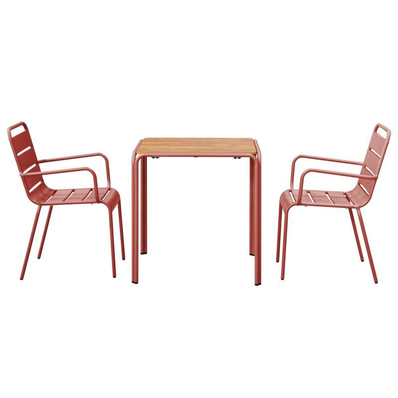 Tavolo da giardino bistrot quadrato in metallo e polywood 70x70 cm e 2 sedie con braccioli (3/7)