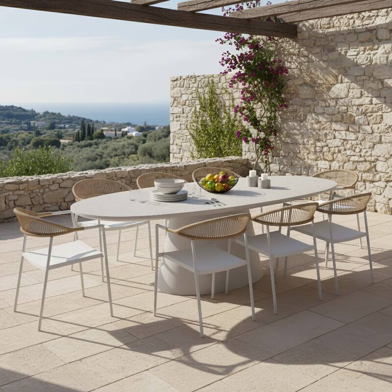 Tavolo da giardino ovale effetto cemento liscio per 10 persone 250x110 cm (6/7)