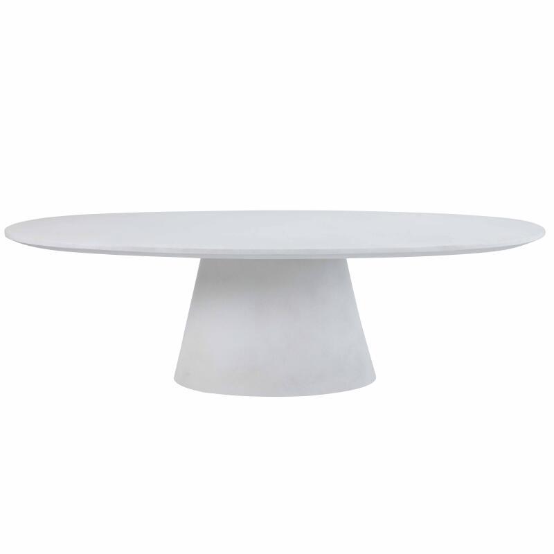 Tavolo da giardino ovale effetto cemento liscio 250x110 cm e 8 sedie impilabili in textilene (3/6)