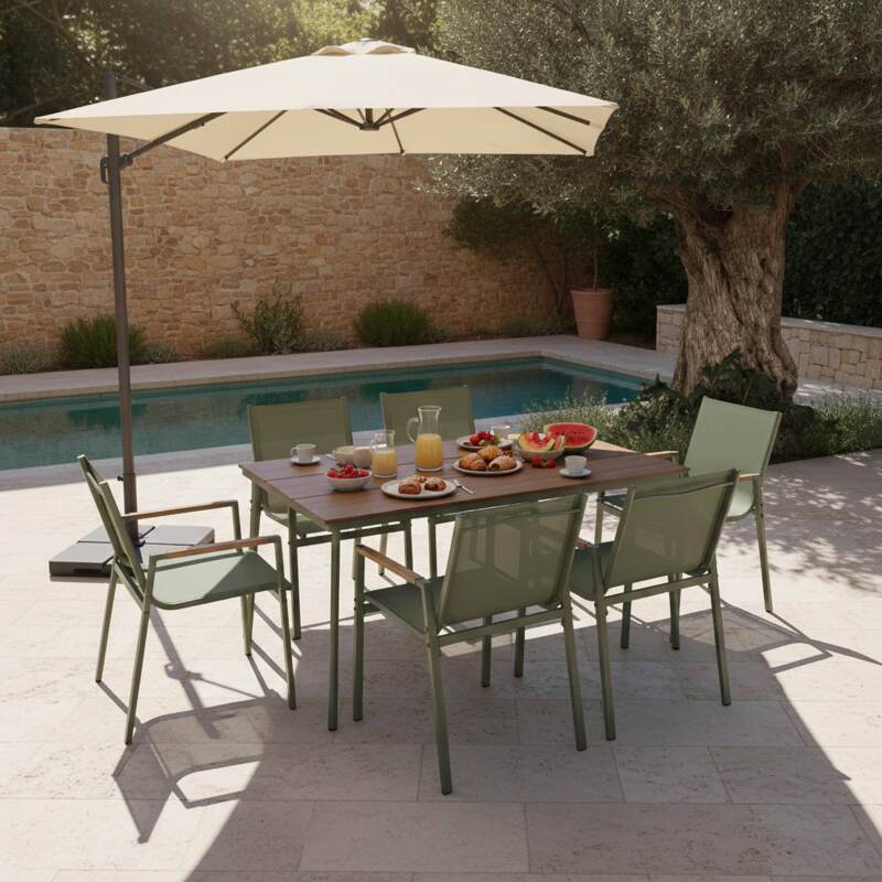 Tavolo da giardino in metallo e polywood 150x90 cm e 6 sedie (5/7)