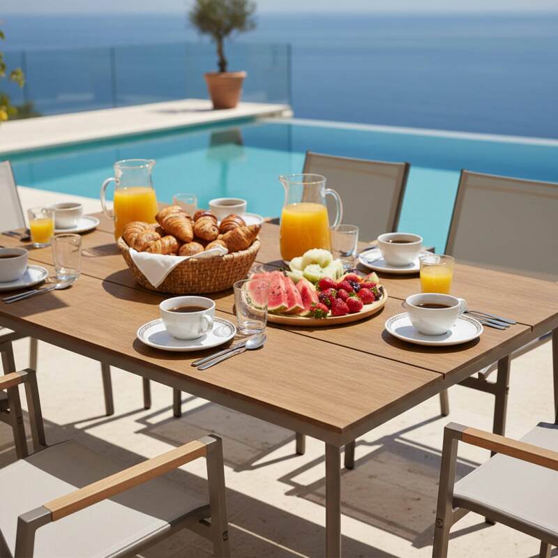 Tavolo da giardino in metallo e polywood 150x90 cm e 6 sedie (2/7)