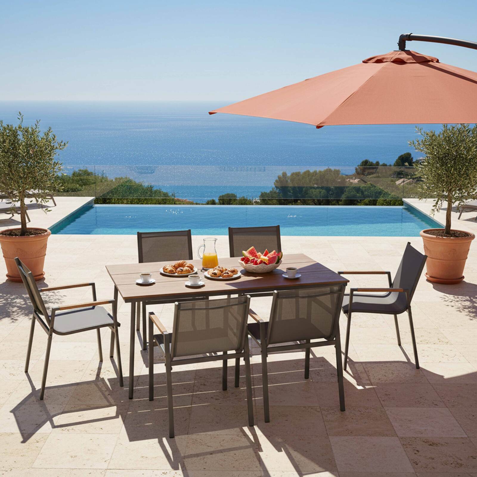 Tavolo da giardino in metallo e polywood 150x90 cm e 6 sedie