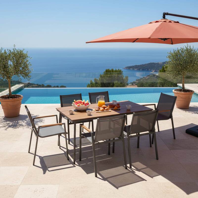 Tavolo da giardino in metallo e polywood 150x90 cm e 6 sedie (6/8)