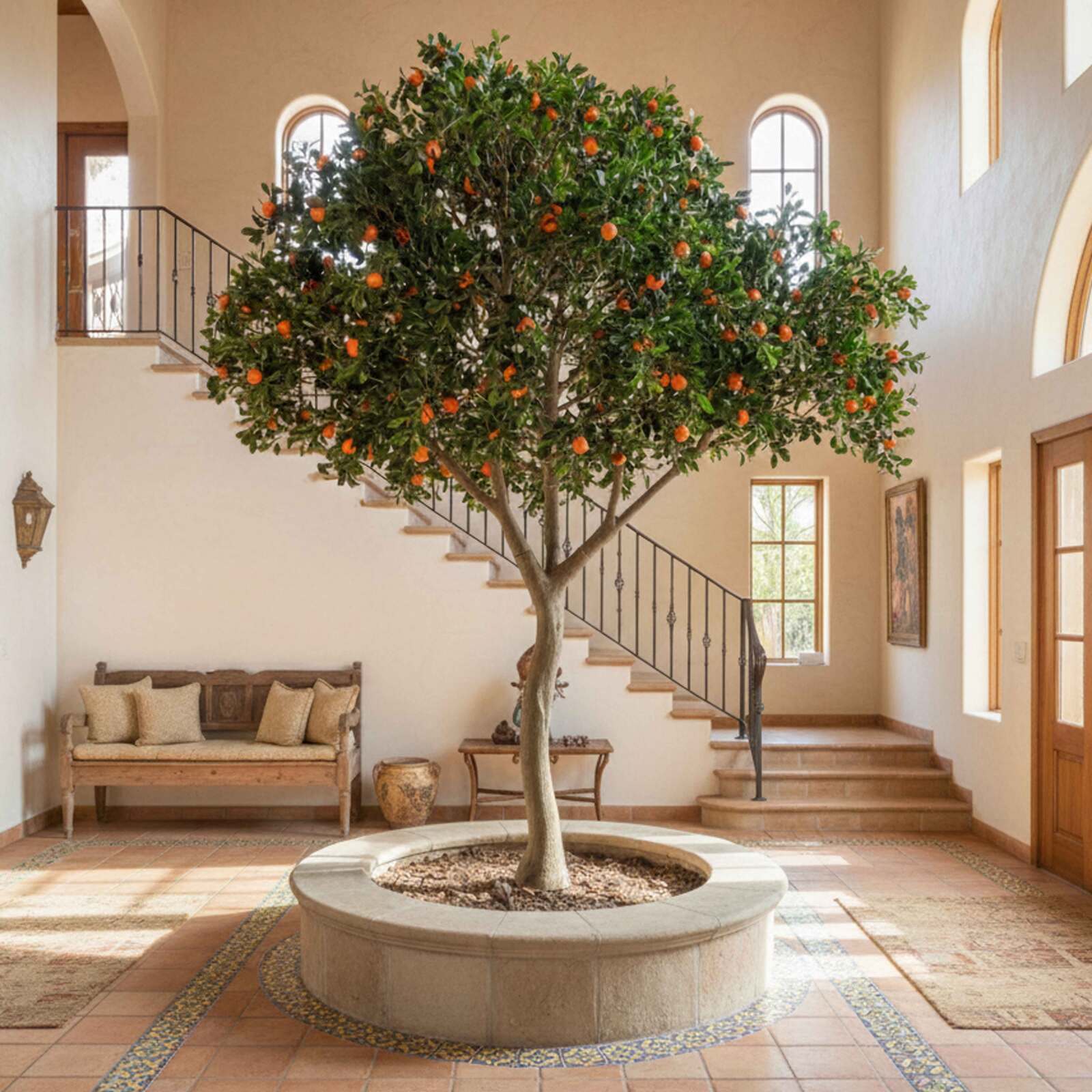 Albero di arancio artificiale di alta qualità, alto 300 cm