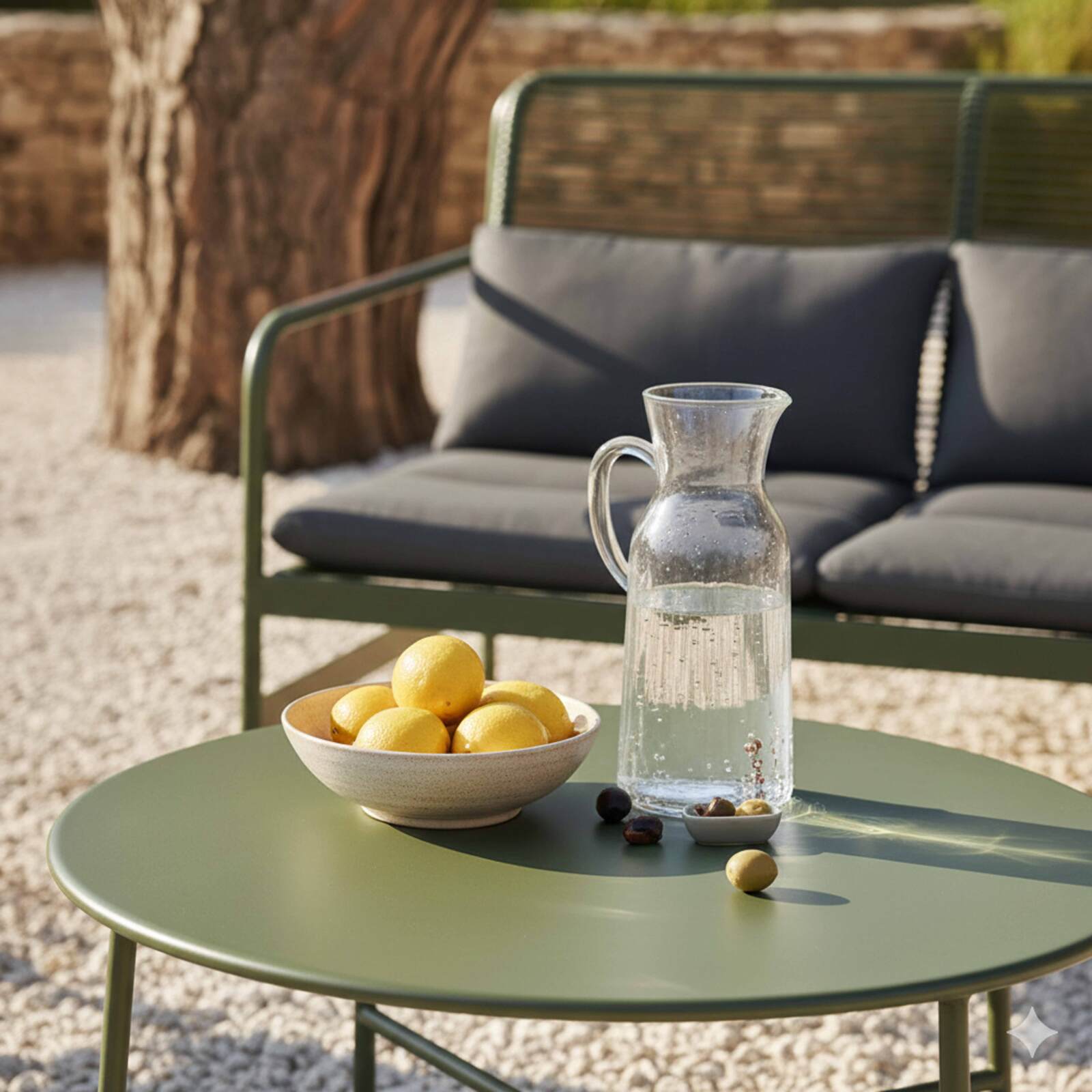 Mobile da giardino in metallo a 4 posti con 1 divano, 2 poltrone e tavolino