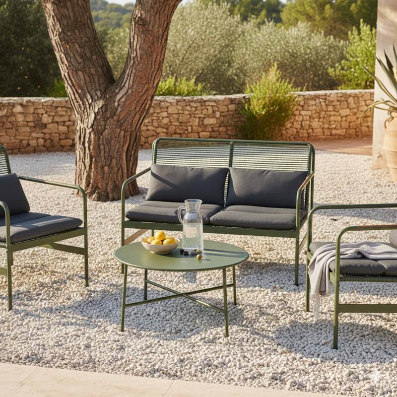 Mobile da giardino in metallo a 4 posti con 1 divano, 2 poltrone e tavolino (3/8)