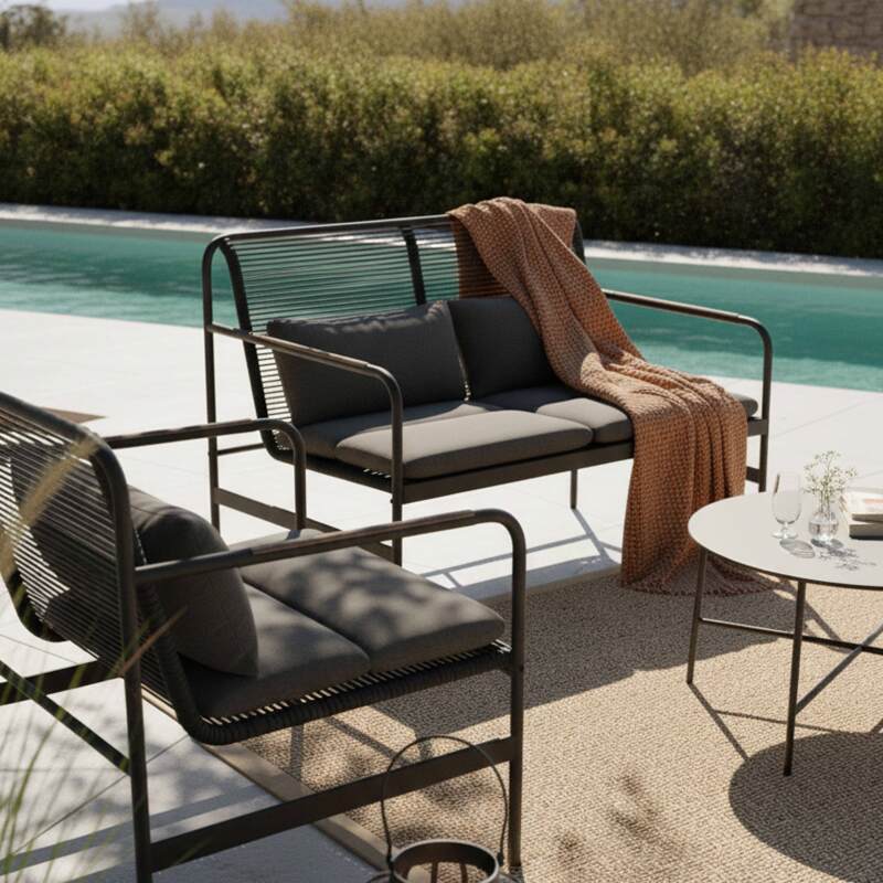 Mobile da giardino in metallo a 4 posti con 1 divano, 2 poltrone e tavolino (2/8)