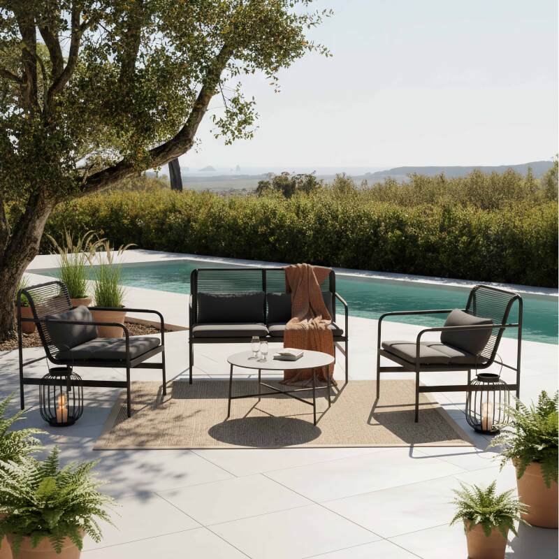 Mobile da giardino in metallo a 4 posti con 1 divano, 2 poltrone e tavolino (7/8)