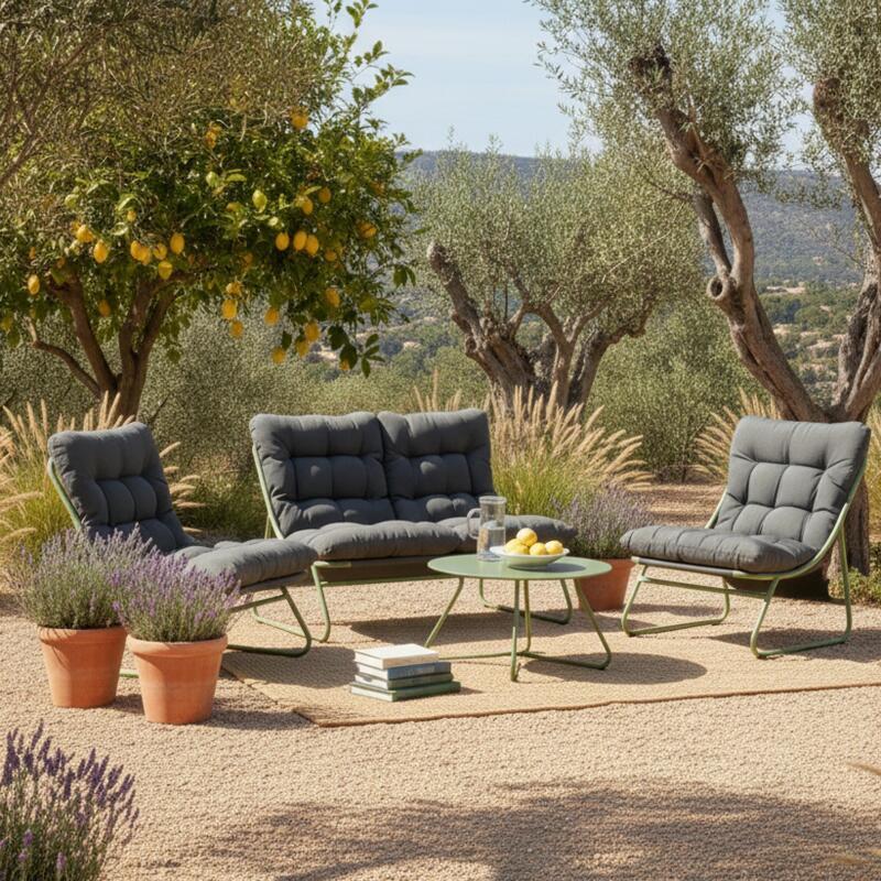 Mobile da giardino in metallo a 4 posti con 1 divano, 2 poltrone e tavolino (2/9)