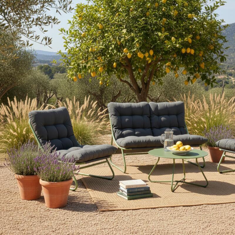 Mobile da giardino in metallo a 4 posti con 1 divano, 2 poltrone e tavolino (4/9)