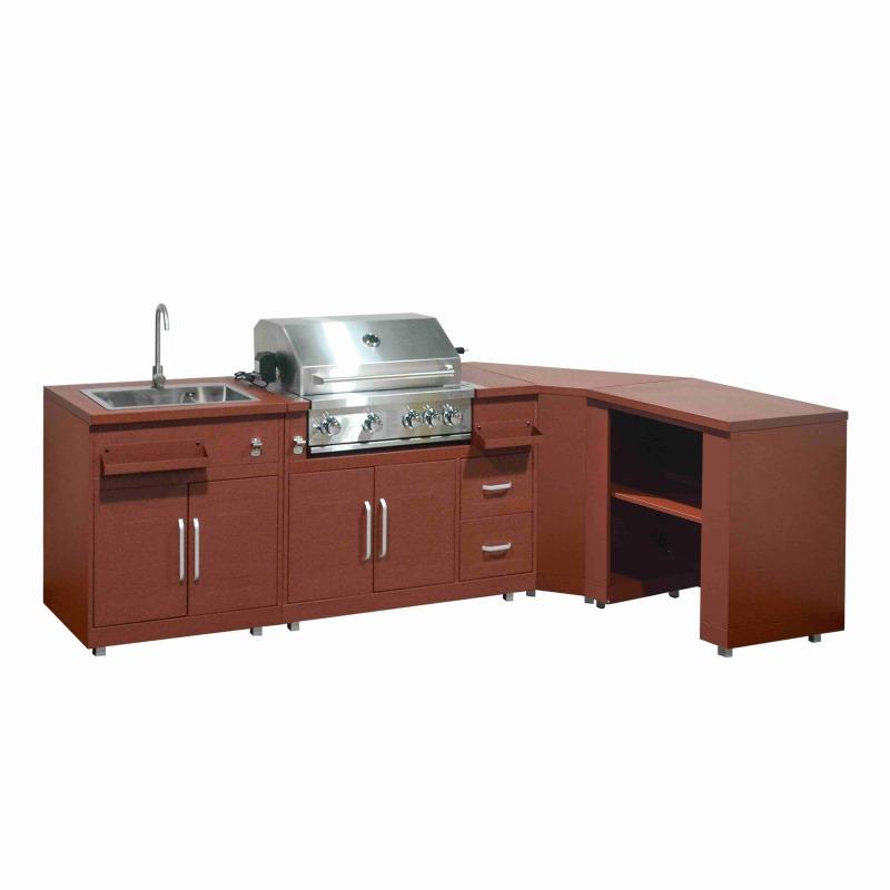 Cucina da esterno in metallo ad angolo con lavatoio da esterno, barbecue e spazio - 4 moduli