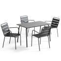 Tavolo da giardino rettangolare 120 x 70 cm e 4 sedie con braccioli in metallo