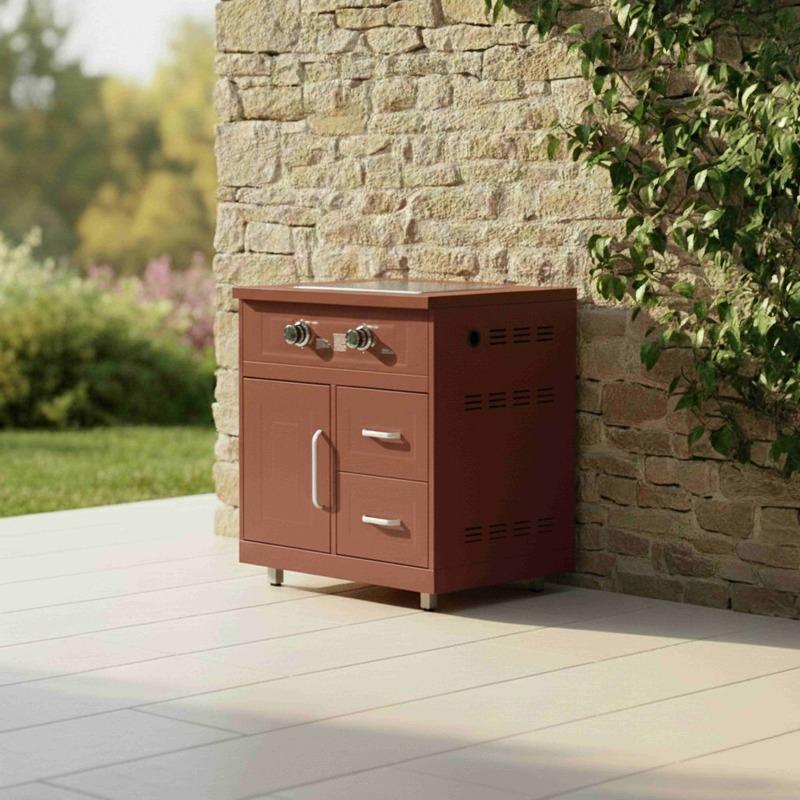 Cucina da esterno in metallo con forno a legna, barbecue e spazio - 5 moduli (2/9)