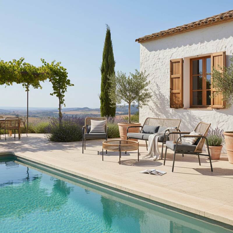 Mobile da giardino in rattan a 4 posti con divano, 2 poltrone e tavolino