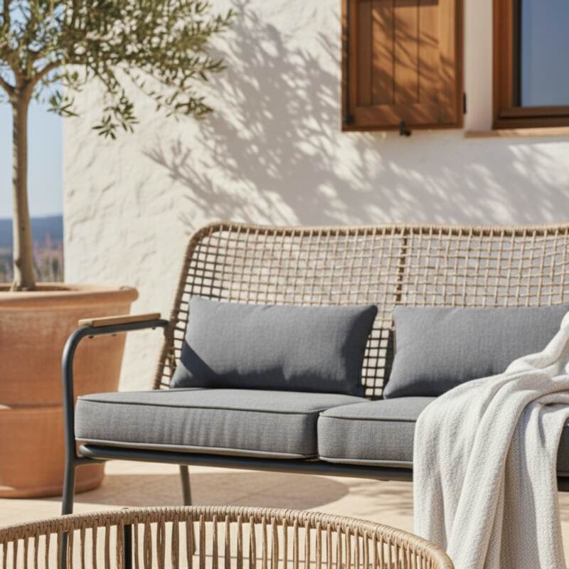 Mobile da giardino in rattan a 4 posti con divano, 2 poltrone e tavolino (4/9)