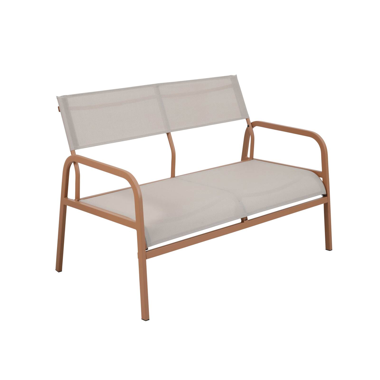 Salotto da giardino in metallo e textilene a 4 posti con 1 divano, 2 poltrone e tavolino