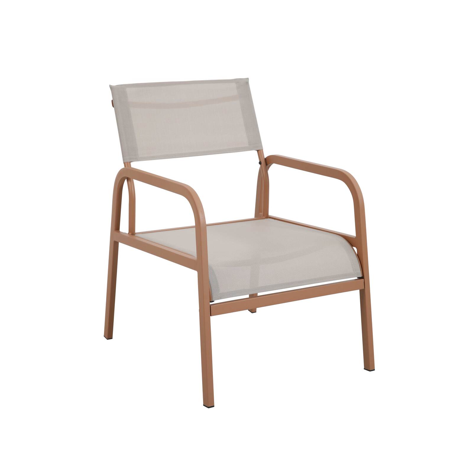 Salotto da giardino in metallo e textilene a 4 posti con 1 divano, 2 poltrone e tavolino