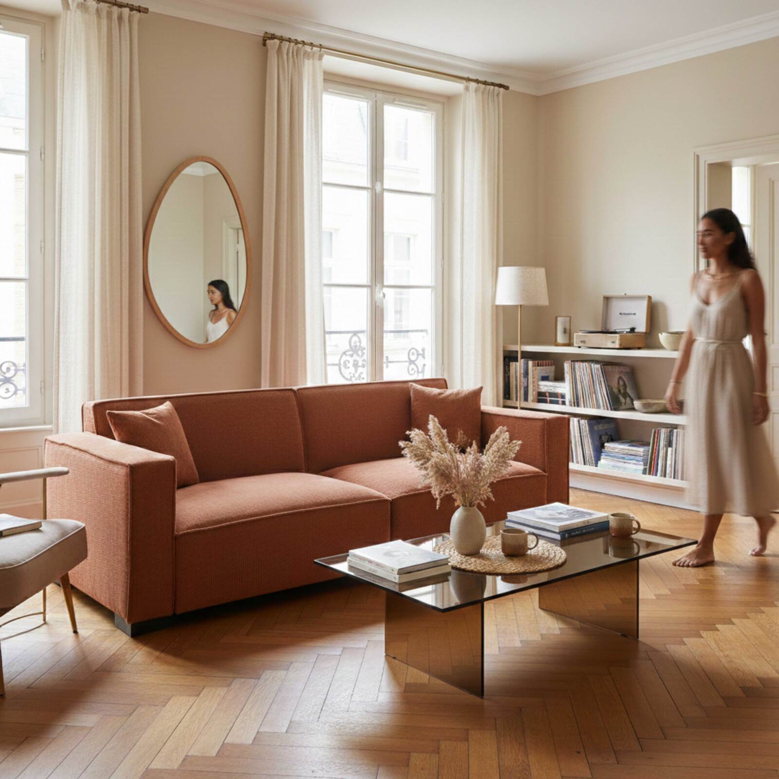 Divano 3 posti in velluto a coste con cuscini