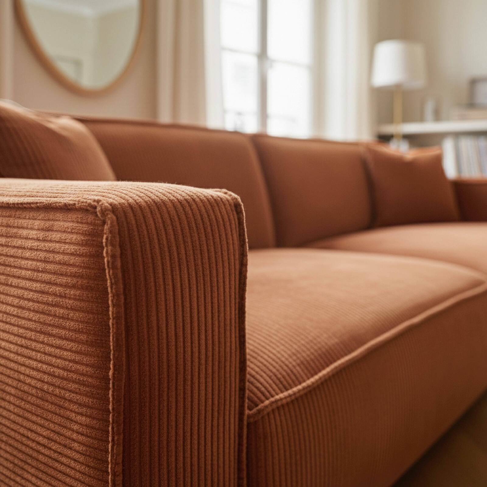 Divano 3 posti in velluto a coste con cuscini