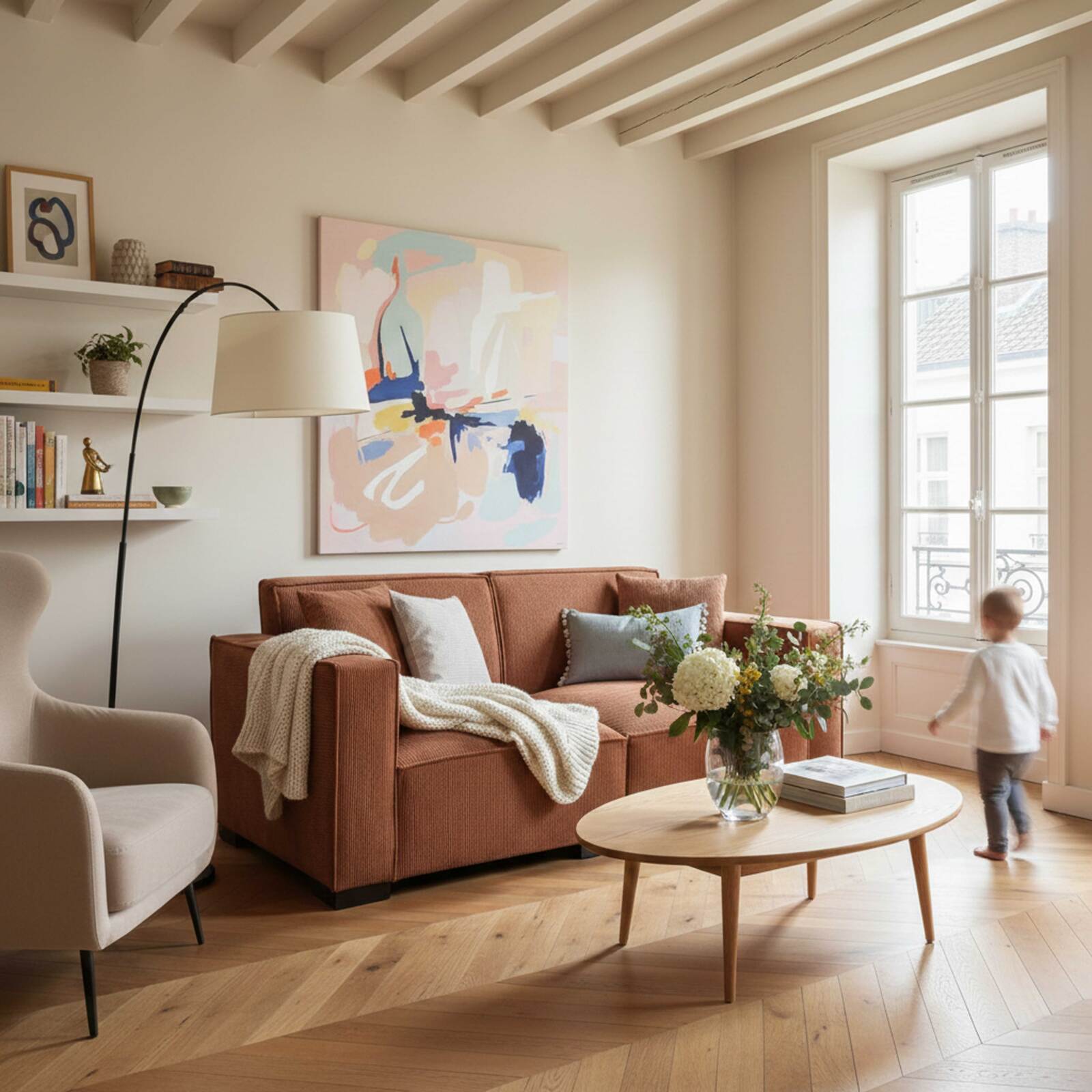 Divano 2 posti in velluto a coste con cuscini