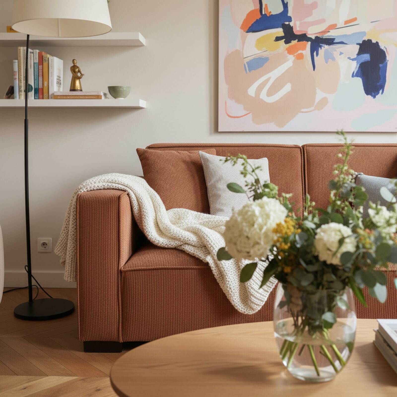 Divano 2 posti in velluto a coste con cuscini