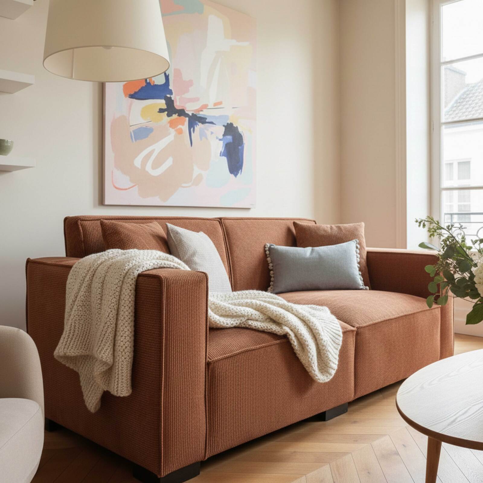 Divano 2 posti in velluto a coste con cuscini