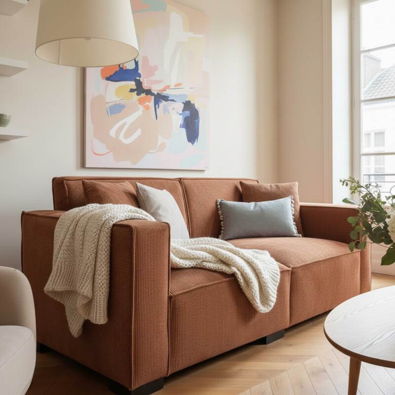 Divano 2 posti in velluto a coste con cuscini (2/8)